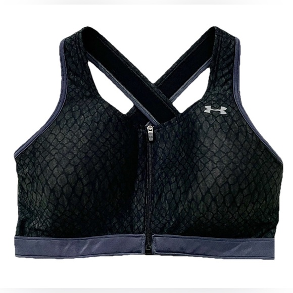 Under Armour Women’s S Sports Bra Black Zip Front Crossback High Support Snake - Picture 1 of 7